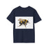 Charcoal crew neck tee featuring vibrant bumblebee watercolor design