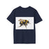 Vibrant bumblebee watercolor tee in charcoal, soft cotton, crew neck.