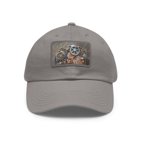 Steampunk baseball cap with gear decoration in white and light brown.