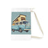 Light blue retro camper van laundry bag, perfect for stylish laundry transport