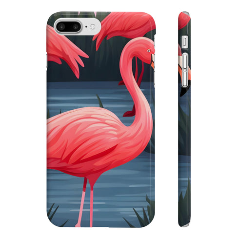 Vibrant flamingo phone case with playful flock pattern for iPhone 7 Plus.