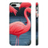 Vibrant flamingo phone case with playful flock pattern for iPhone 7 Plus.