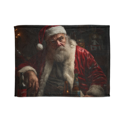 Bad Santa cave blanket with grumpy Santa design in cozy hideaway.