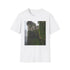 Charcoal crew neck t-shirt featuring an ancient castle with vibrant ivy design