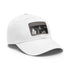 Stylish white cotton snapback with light brown rectangle patch.