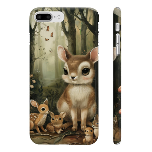 Woodland creatures phone case for iPhone 7 Plus, glossy finish.