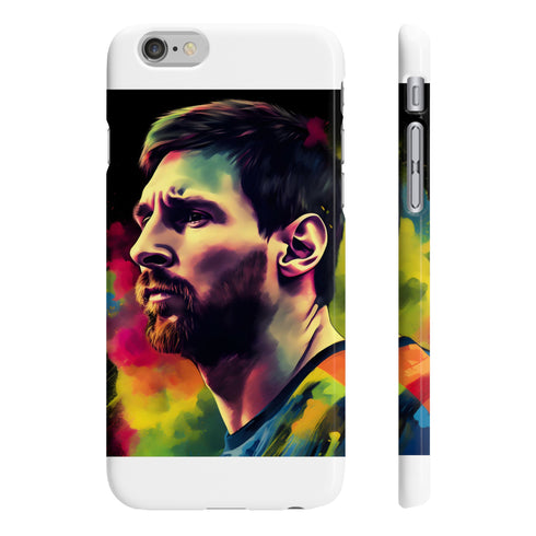 Neon Messi Phone Case: Vibrant, Glossy, Slim for iPhone 7/8 Plus.