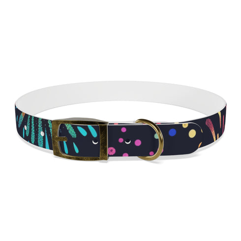 Vibrant festive fireworks dog collar for medium dogs in black onyx.