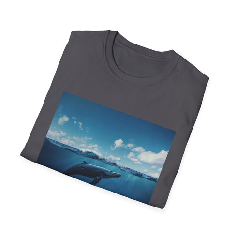 Minimalist whale design charcoal t-shirt, perfect for summer adventures.