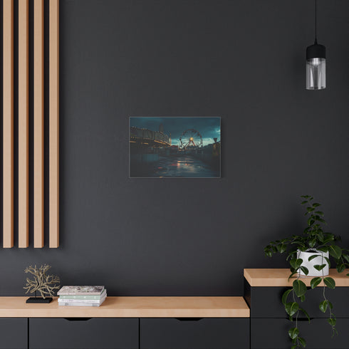 Abandoned Carnival at Night Stretched Canvas Wall Art