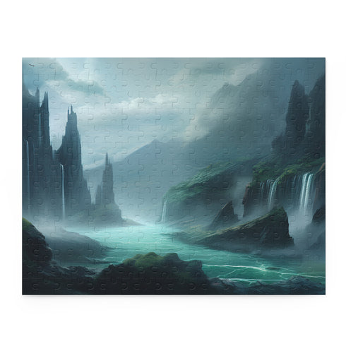 Fantastical landscape jigsaw puzzle with magical creatures and stunning scenery.