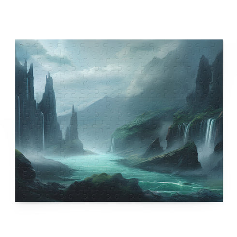 Fantastical landscape puzzle with magical creatures and stunning scenery (120 pcs)