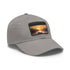 Sunset design white cotton baseball cap for outdoor enthusiasts.
