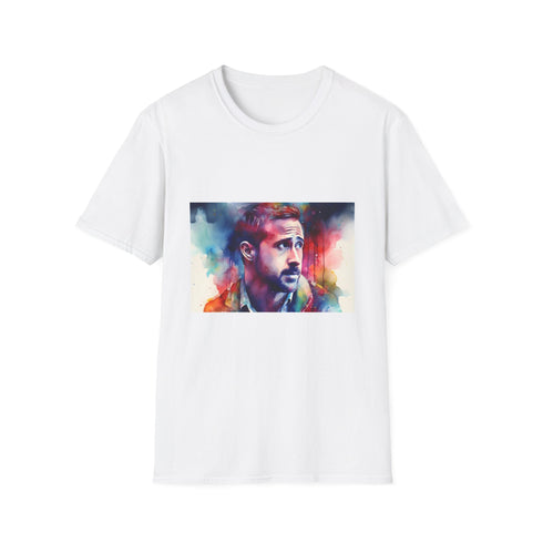Vibrant charcoal cotton crew neck t-shirt with captivating watercolor neon design