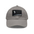 White cotton Earths Horizon cap with light brown patch and rectangular shape.
