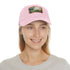 Central Park skyline watercolor baseball cap in white with light brown patch.