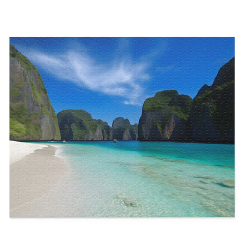 Colorful 120-piece Maya Bay jigsaw puzzle for travel and nature lovers.