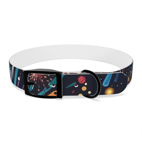 Vibrant M Black Onyx fireworks dog collar perfect for festive pups.