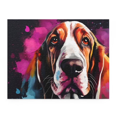 Basset Hound themed jigsaw puzzle for dog lovers and enthusiasts.