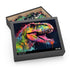 Vibrant neon T-Rex watercolor puzzle, challenging 120 pcs, perfect gift.