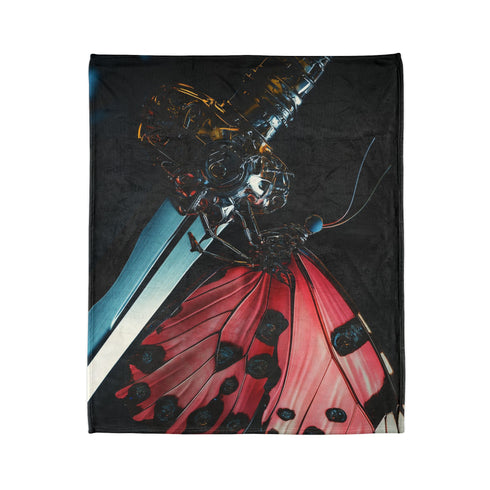 Cyborg Butterfly Perched on Sword Plush Fleece Throw Blanket