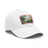 Central Park watercolor skyline baseball cap in white with light brown patch.