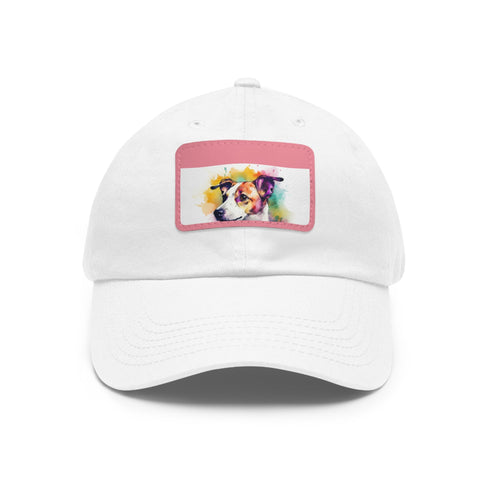 Adorable Jack Russell cap with light brown patch, rectangle shape.