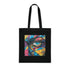 Urban graffiti-inspired black cotton tote bag for everyday style.