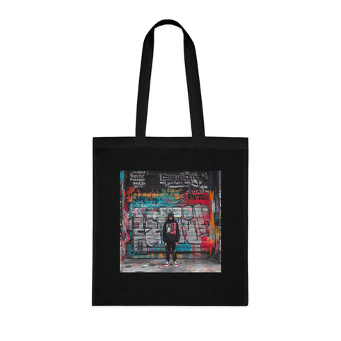 Edgy black urban typography tote bag for street style lovers.
