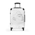 Chic small black face suitcase with minimalist line art design.