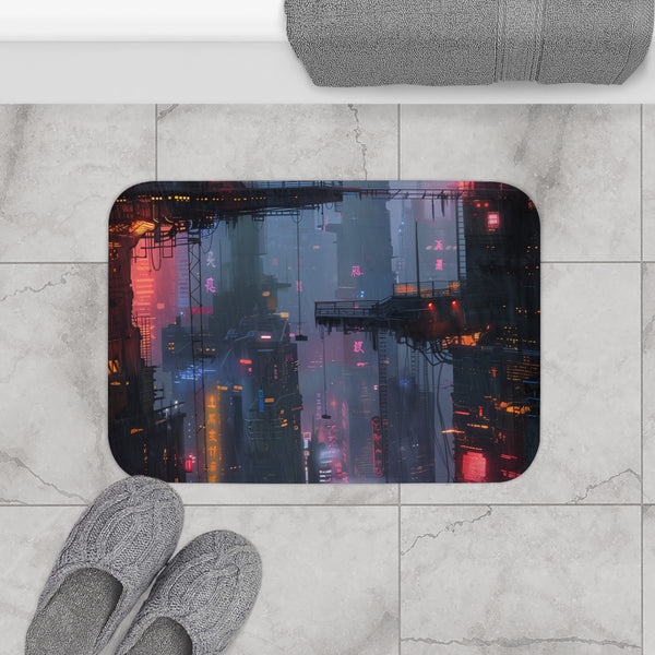 Neon Cityscape Bath Mat | Bath Mats | Bath, Bathroom, Home & Living, Indoor, Sublimation | Prints with Passion