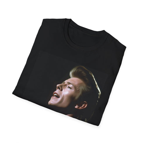 Charcoal crew neck t-shirt with bold watercolor Ziggy Stardust design