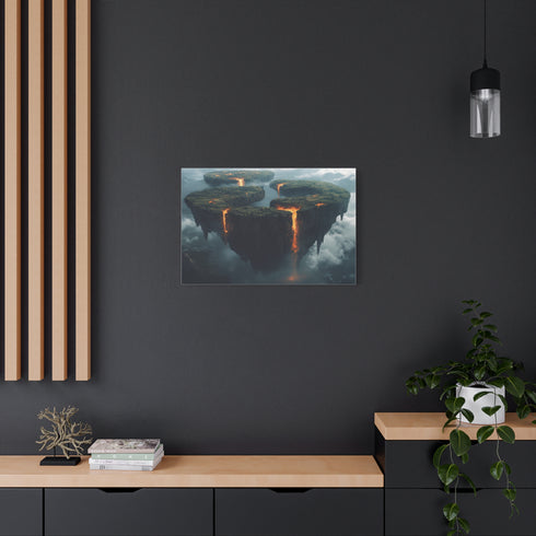 Floating Islands Orbiting a Volcano Stretched Canvas Wall Art