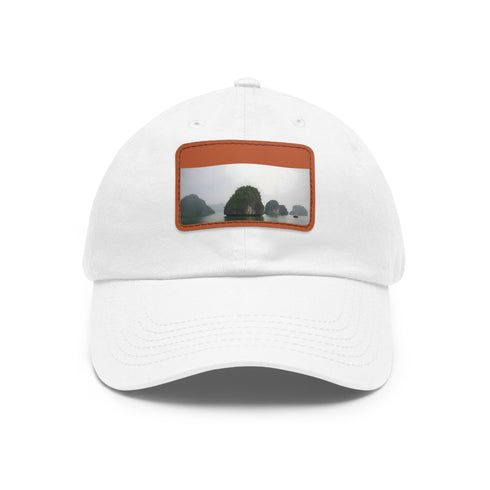 Halong Haven Baseball Cap in White with Light Brown Patch - Hats