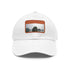 Unisex white cotton baseball cap with light brown rectangle patch.