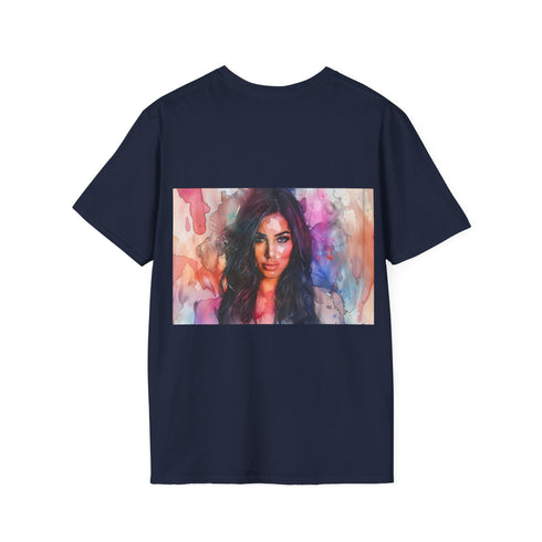 Watercolor charcoal cotton crew neck t-shirt with Kim Kardashian design