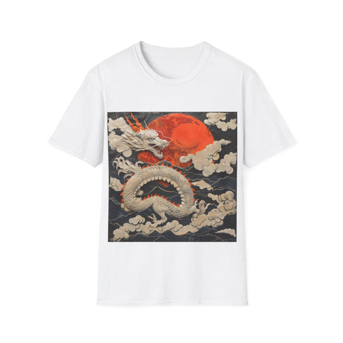 Majestic Japanese Dragon Flight Tee in Charcoal, Size S, Crew Neck.