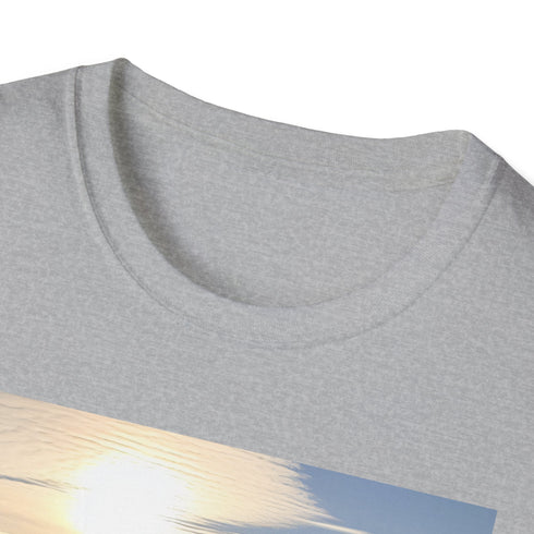 Charcoal crew neck T-shirt featuring icy Antarctic expedition design in cotton
