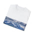 Alaska adventure watercolor tee with mountains and lakes design.