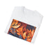 Men's charcoal crew neck T-shirt with autumn tapestry vibrant print