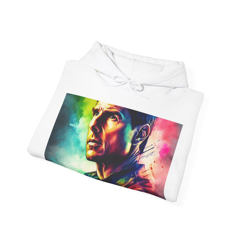 Dynamic navy Tom Cruise watercolor action hoodie for men and women.