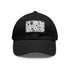 Monochrome baseball cap with repeating pattern design in black and white.