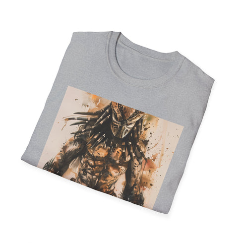 Charcoal cotton Predator t-shirt with crew neck showcases sci-fi alien design