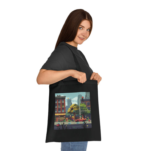 Arcade Days Tote Bag in Black Cotton with 80s Video Game Design