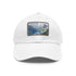 Swiss Alps watercolor baseball cap, white/light brown patch, unisex vegan hat.