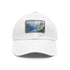 Swiss Alps watercolor baseball cap in white with light brown patch
