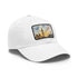 London Skyline Watercolor Baseball Cap in White with Light Brown patch.