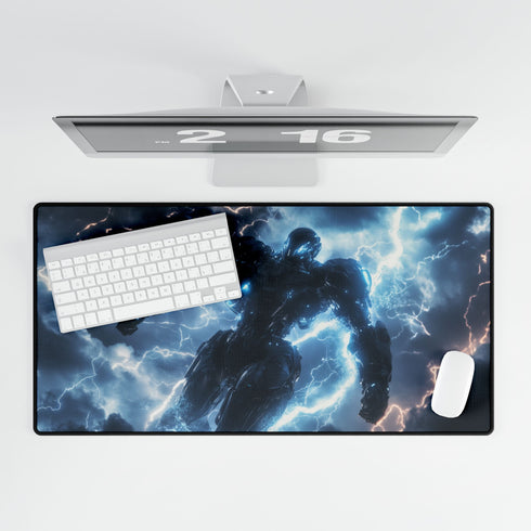 Mech Warrior under Lightning Storm Gaming XXL Extended Desk Mat