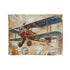 Vintage travelogue airplane blanket with ticket-inspired design in 30'' x 40''.