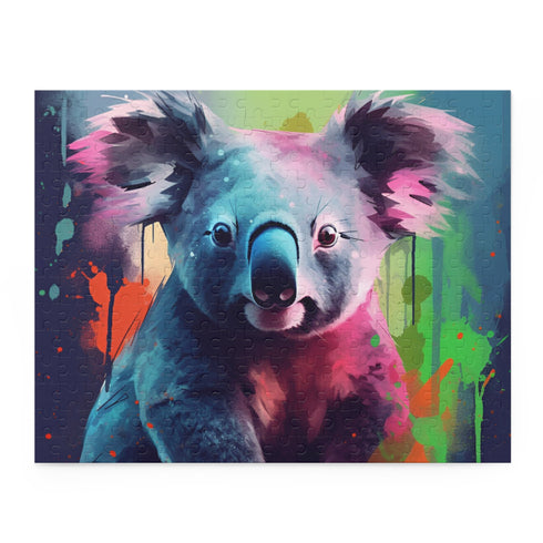 Cute koala watercolor puzzle with vibrant colors and intricate details.